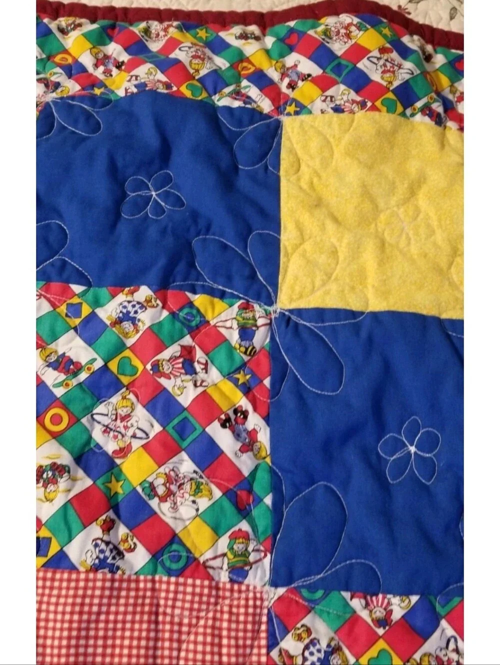 Vintage Baby Child Lap Quilt Blanket Childhood Activity Blue, Yellow, Green, Red
